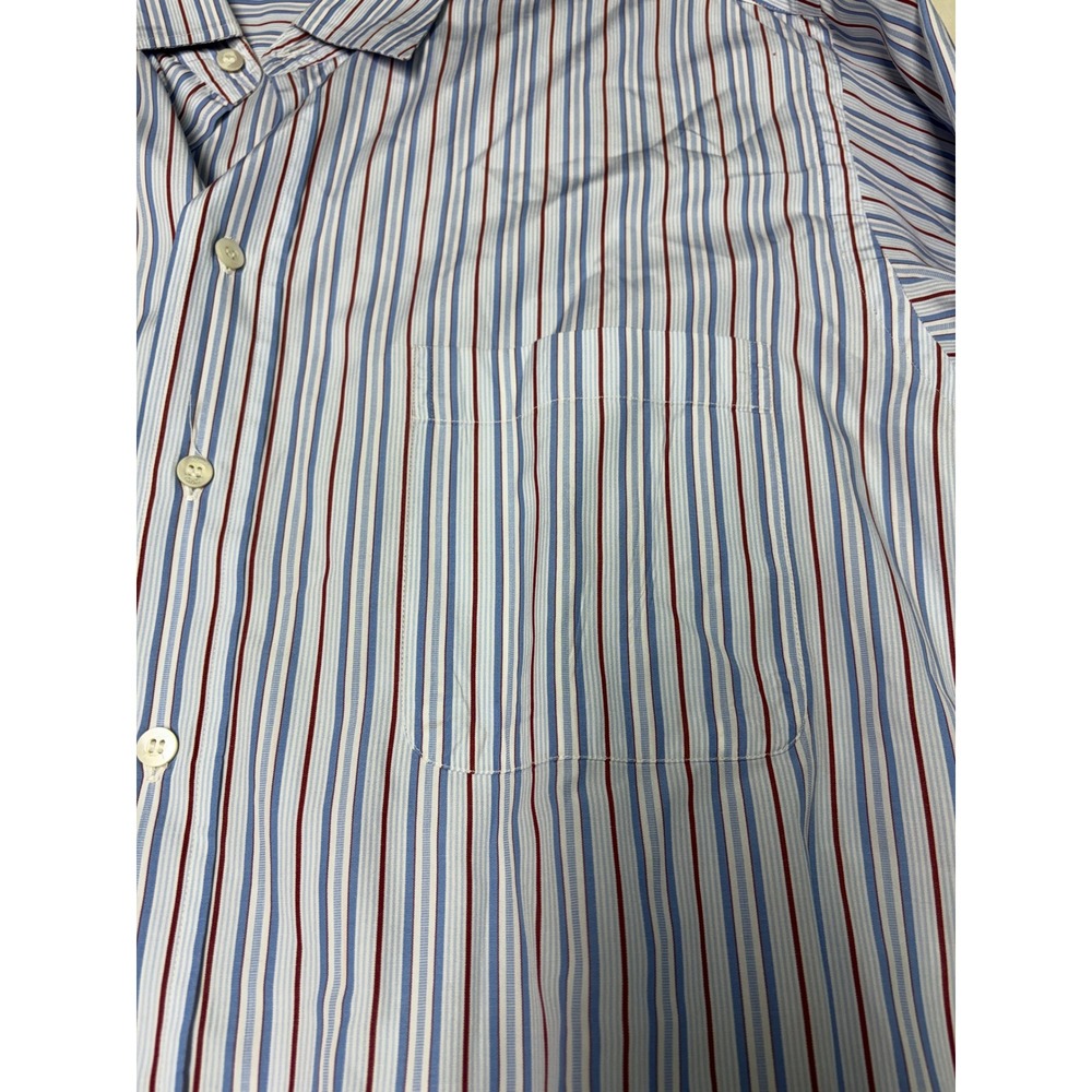 Brioni Mens XL Striped Button Down Shirt Blue Red White Cotton Made in Italy - Picture 2 of 10